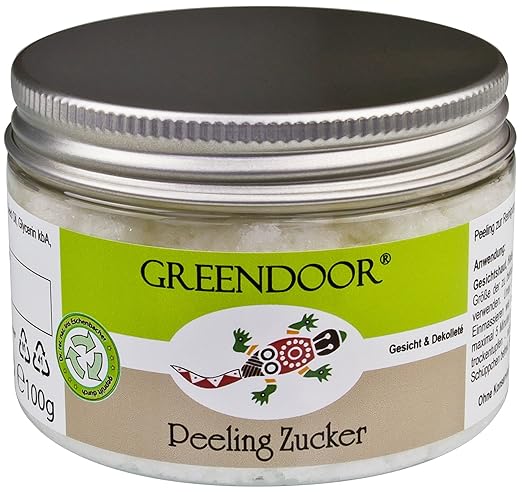 100g Greendoor Peeling Zucker, Natur Gesichtspeeling mit Bio Babassuöl für Gesicht Hals Dekolleté & empfindliche Haut wie Lip