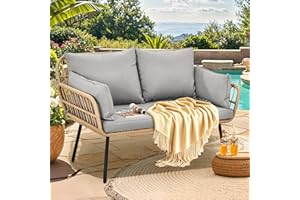 YITAHOME Patio Loveseat, All-Weather Wicker Rattan 2 Seater Sofa with Cushions & Lumbar Pillows, Outdoor Patio Furniture Set for Patio, Balcony, Backyard, Deck, Poolside - Grey