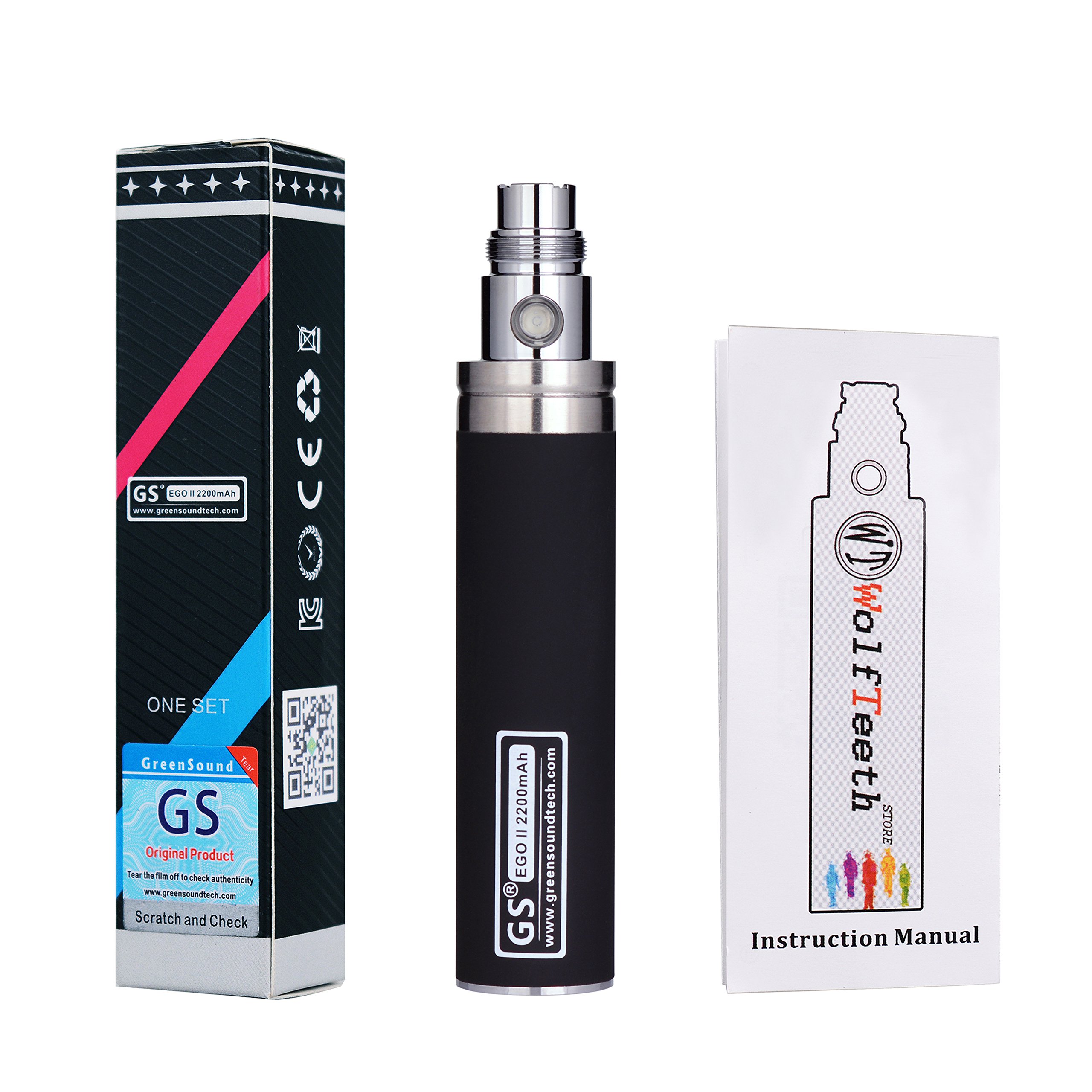 WOLFTEETH Genuine GS EGO II 2200mAh Huge Battery 510 E-Shisha E-Cigarette Lumia Edition (0ml Nicotine Free/Bright Black 1041)
