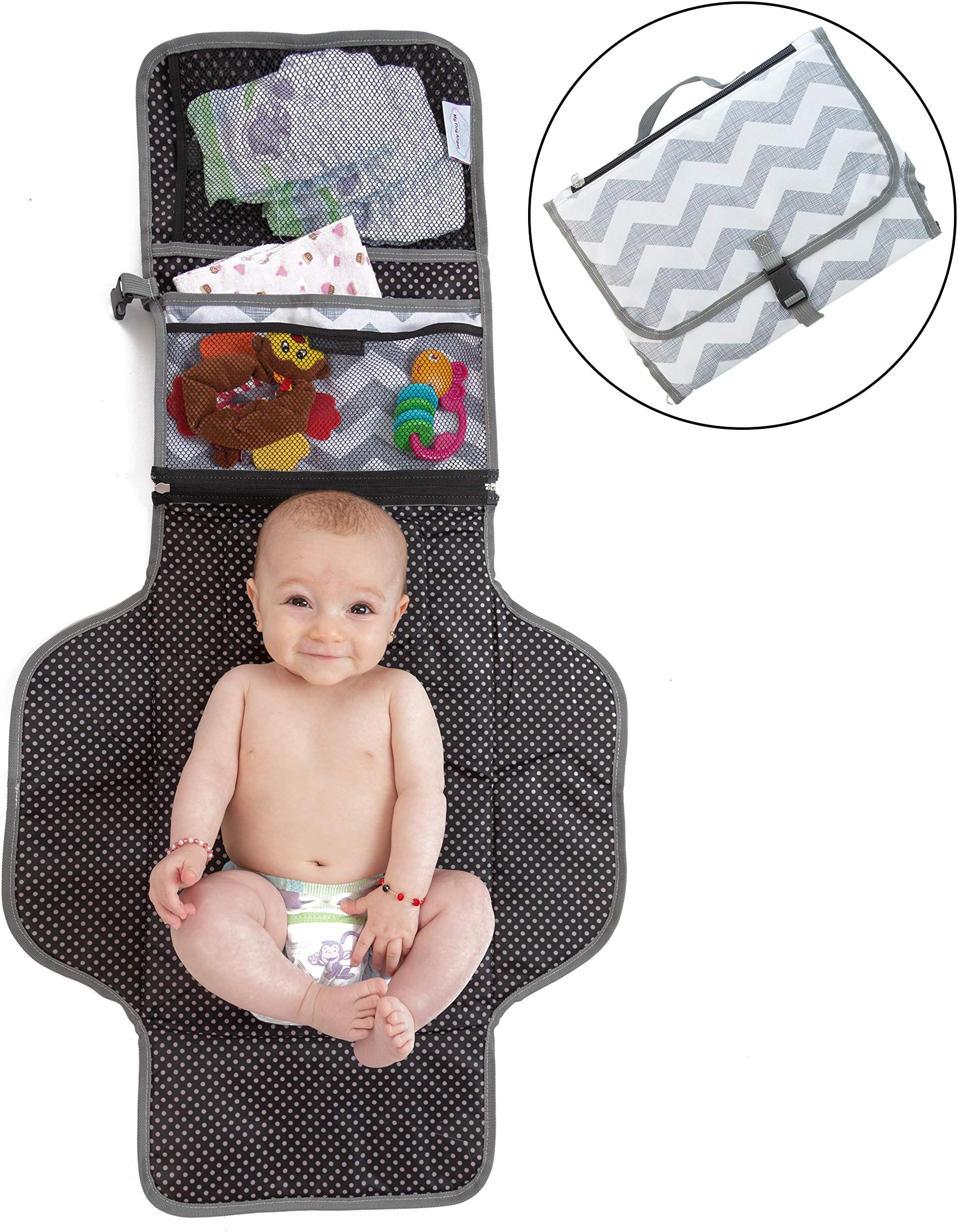 Portable Changing Pad – Padded Baby Changing Station, Portable, Foldable, Detachable – Zippered and Mesh Pockets - Ideal For Travel – Easy to Clean Waterproof Baby Diaper Mat, Perfect Baby Shower Gift