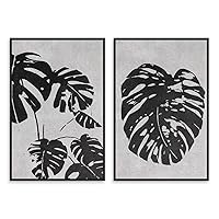 SIGNWIN 2 Piece Framed Canvas Wall Art Black and White Flowers Canvas Prints Home Artwork Decoration for Living Room,Bedroom - 16
