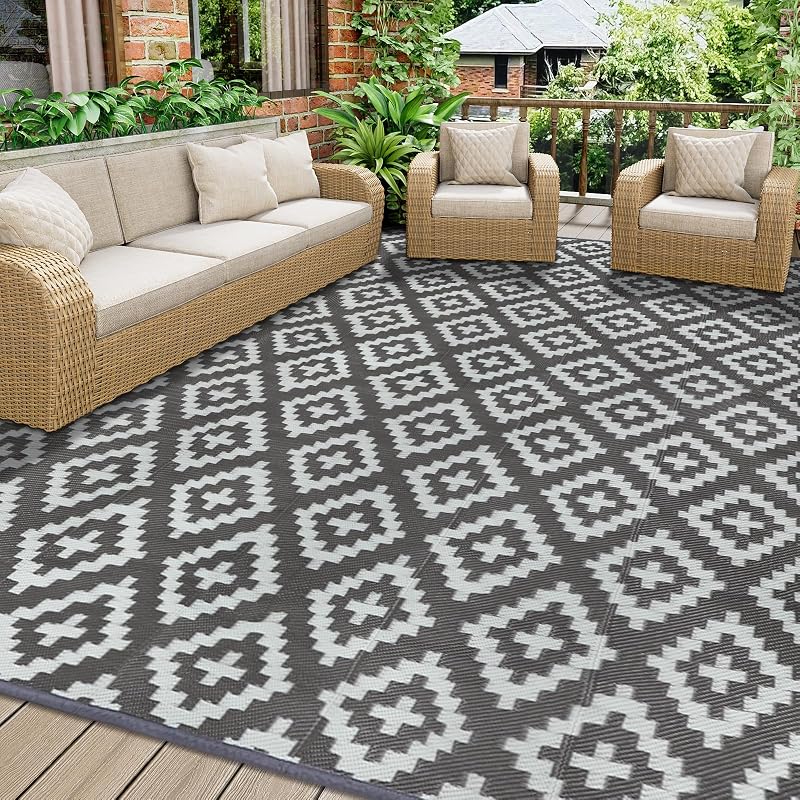 Homcomodar 180x270cm Outdoor Rug Grey UV Waterproof Patio Garden Mat