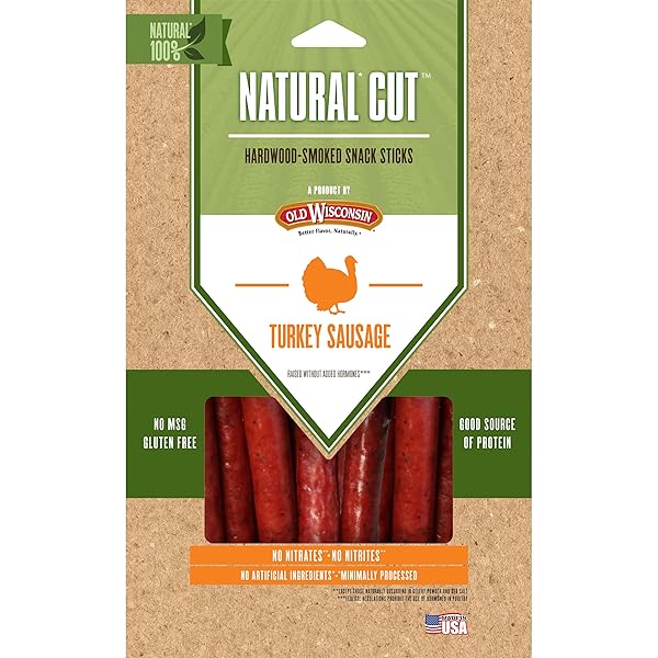 OLD WISCONSIN NATURAL CUT TURKEY SAUSAGE SNACK STICKS, NATURALLY SMOKED, READY TO EAT, HIGH PROTEIN, LOW CARB, KETO, GLUTEN FREE, NO PRESERVATIVES OR NITRATES, 6 OUNCE