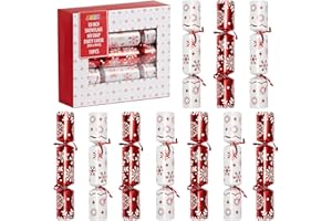 JOYIN 10 Pack Christmas No Snap Party Table Favor with Red & White Snowflake Design, with Party Hat, Joke & Little Gift Inside, for Xmas Gift, Christmas Seasonal Holiday Dinner Traditions