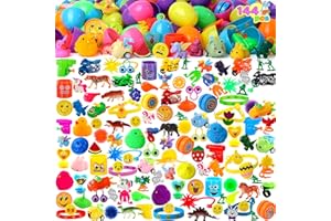 JOYIN 144 Pcs Prefilled Easter Eggs with Toys Plus Stickers Inside, Stuffed Toys for Easter Eggs Hunt, Basket Stuffers/Fillers, Party Favor, Classroom Prize Supplies