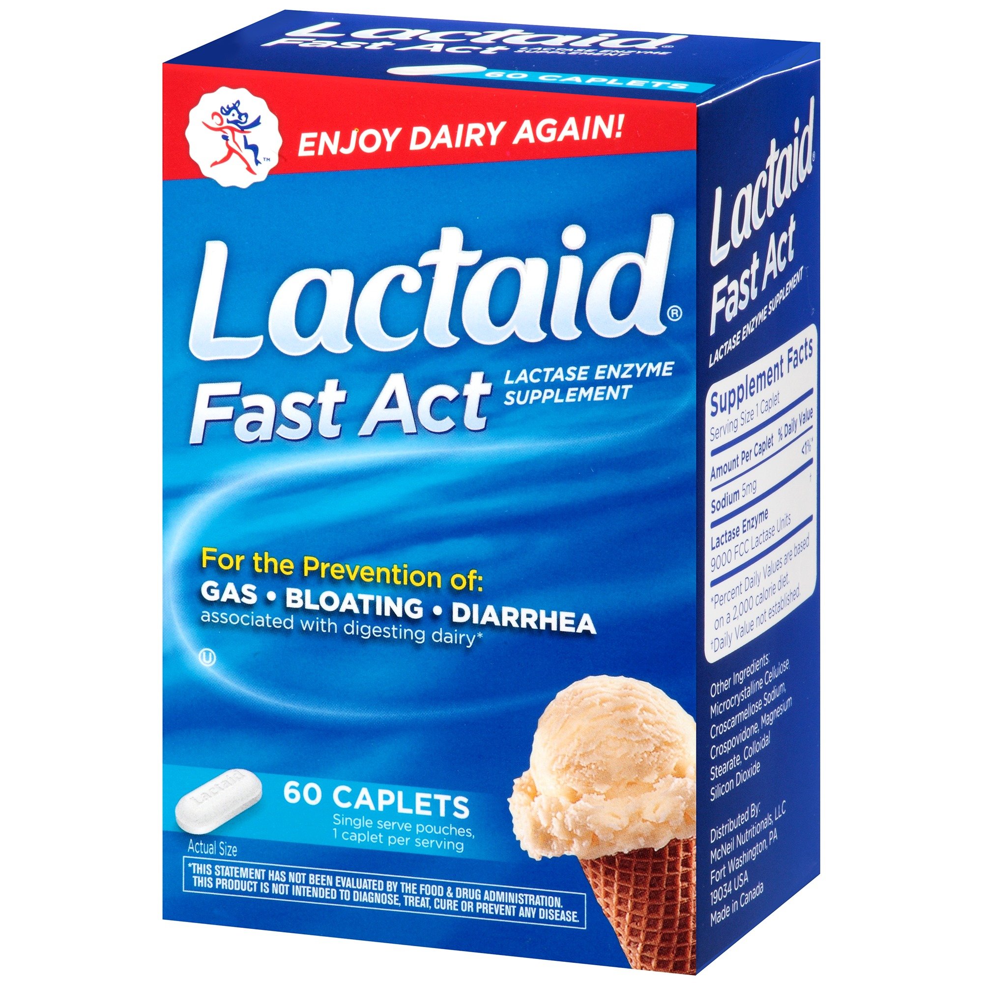 Lactaid Fast Act Lactose Intolerance Relief Pills, 60 singledose