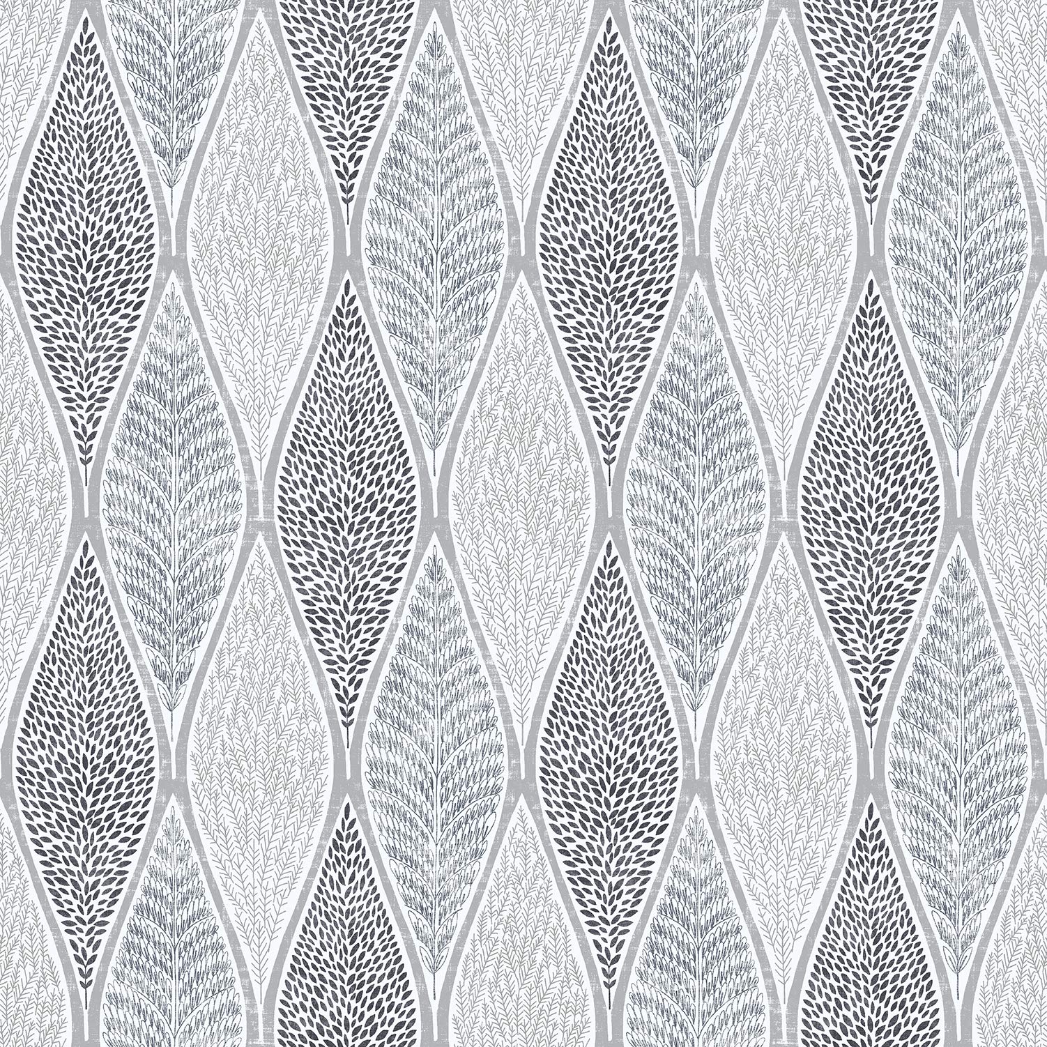 Galerie G56368 Nordic Elements Teardrop Leaves Wallpaper, Grey/Silver, 10m x 53cm