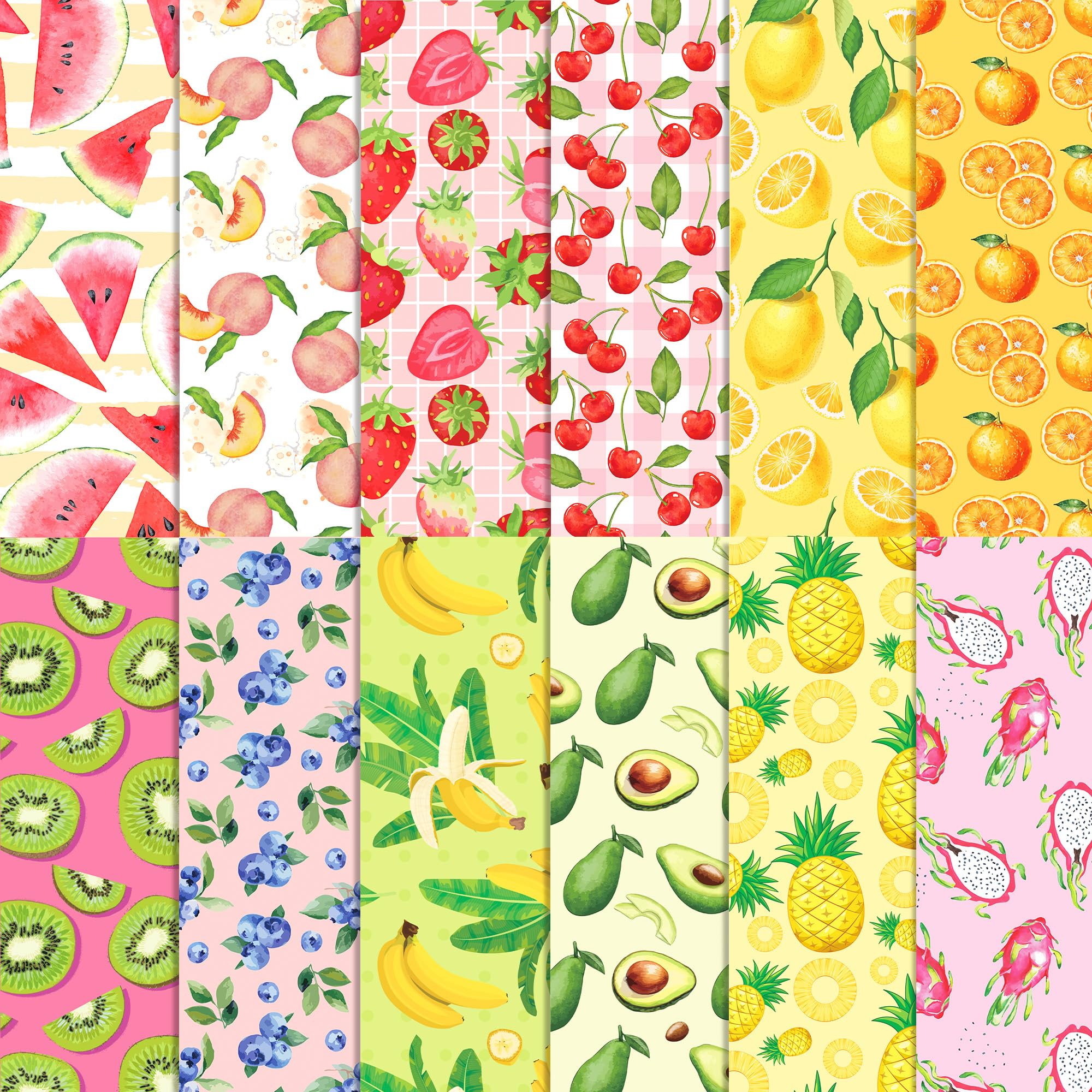 Photo 1 of 24 Sheets Summer Fruit Pattern Paper 12" x 12" Summer Fruit Scrapbook Paper Pad Double-Sided Tropical Fruits Strawberry Lemon Watermelon Peach Patterned Decorative Craft Papers Summer Papers Pack