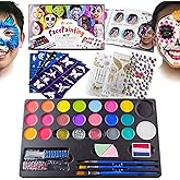 KidSafe 20-Color Face Painting Kit for Kids: Non-Toxic Water-Based Paints with Professional Tutorial Book (50 Designs), Stencils, Glitters, Hair Chalks & Brushes