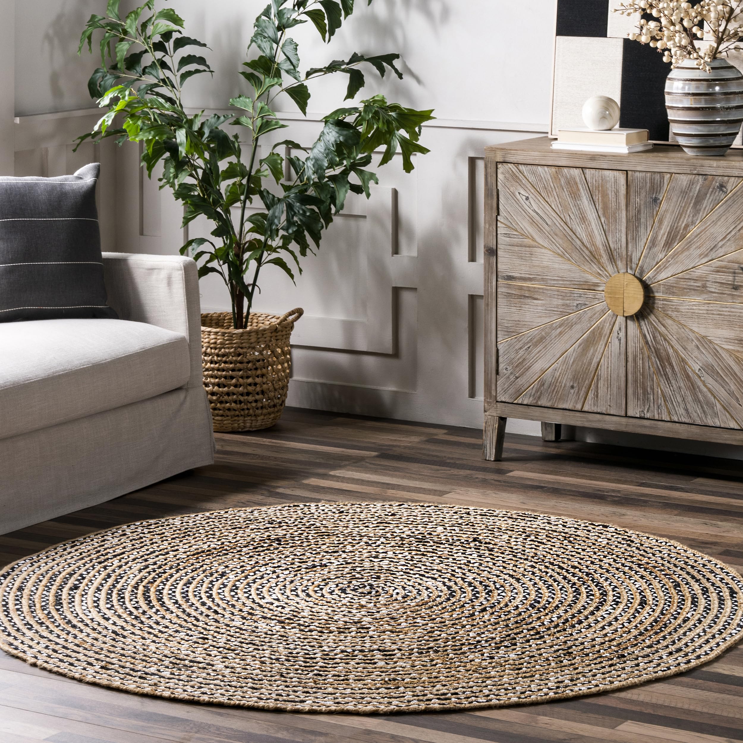 nuLOOM Glinda Natural Fiber Jute Area Rug, 5' x 8' Oval, Black
