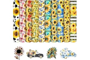 HTVSTD Sunflower HTV Heat Transfer Vinyl - 10 Sheets 12 x 10 Inches Retro Patterned HTV Vinyl Yellow Heat Transfer Vinyl for T-Shirts DIY Iron on Vinyl Compatible with Sillhoutte Cameo/Cricut