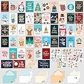 Decorably 50 Pack Foiled 5x7in Assorted Christmas Cards with Envelopes and Stickers, 50 Unique and Festive Holiday Designs Seasons Greetings for Friends & Loved Ones, Printed Message, Gifting, Mailing