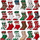 MarJunSep 24 Pairs Christmas Fuzzy Socks Bulk for Women Adults Gifts Stocking Stuffers Cozy Holiday Sleeping Santa Socks Gifts