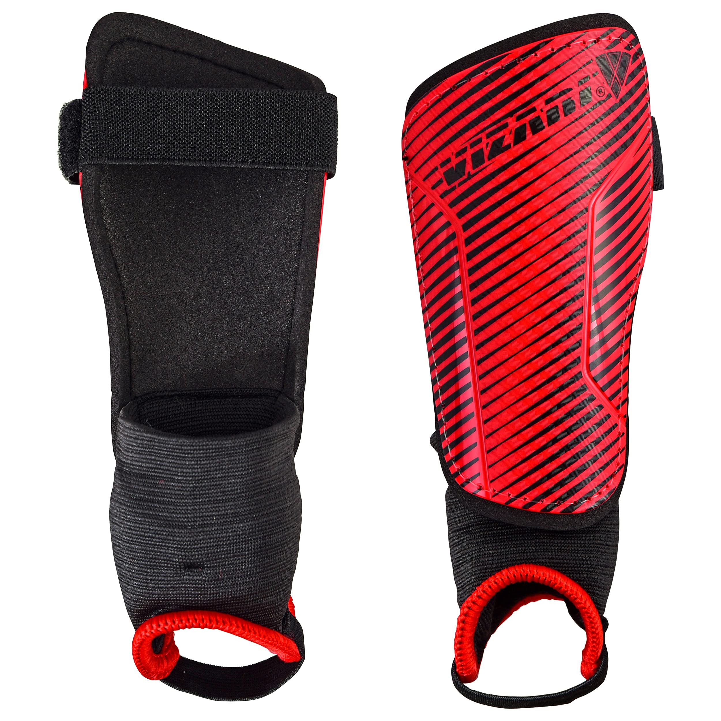 Vizari Matera Football Shin Pads for Adults & Kids - Football Shin Guards with Ankle Protection - Red, Black - Size S