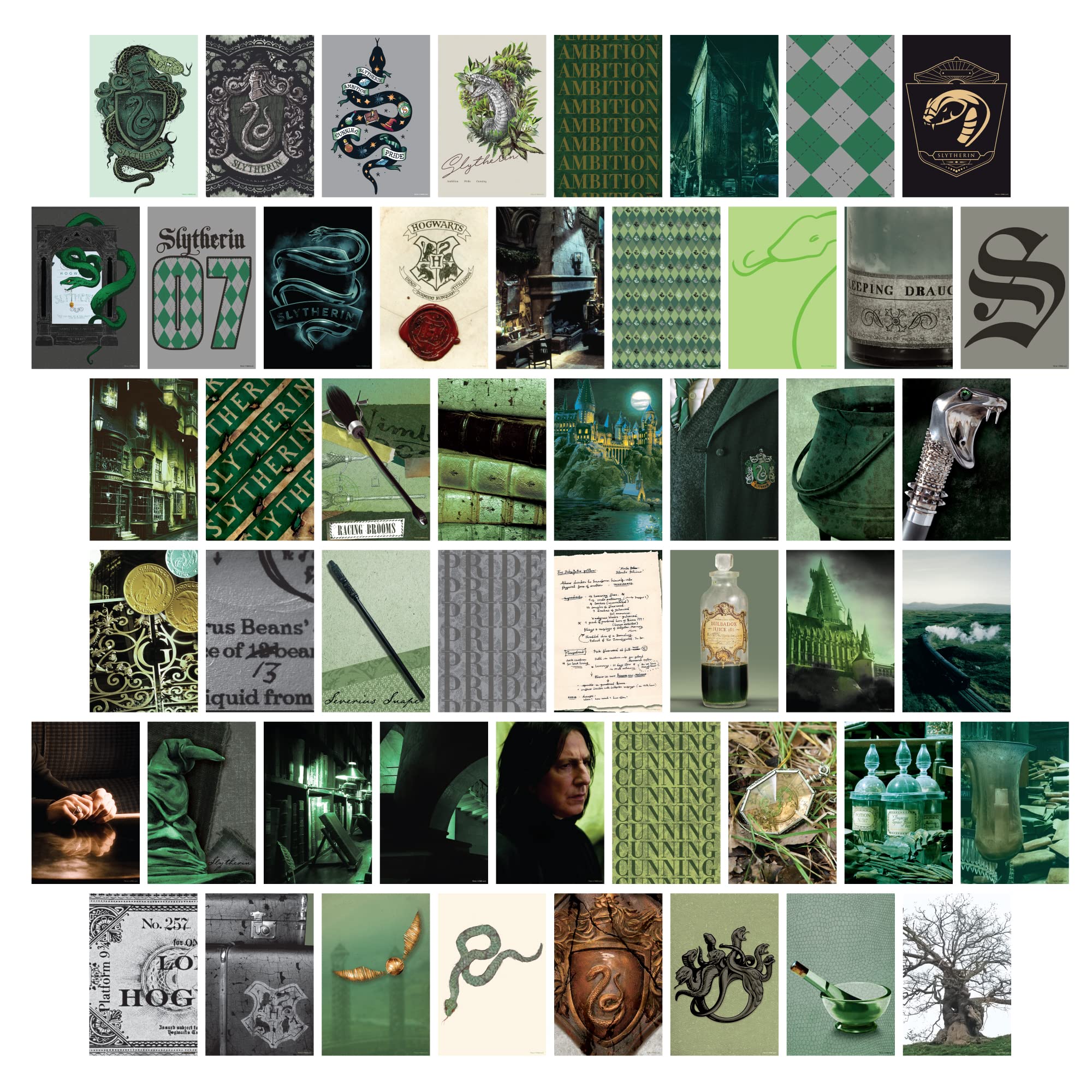 CON*QUEST Conquest Journals Harry Potter Slytherin Wall Collage, 50 Unique 4x6 Official Images From the Wizarding World, Printed on Quality Card Stock, Matte Finish