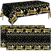 durony 2 Pack Birthday Tablecloth Table Cover Plastic Black Gold Happy Tablecloth Waterproof Rectangular Table Cloth Cover for Indoor or Outdoor Parties Birthday