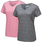 MAGCOMSEN 2 Pack Womens Short Sleeve Tees Moisture Wicking Shirts Summer V Neck Running Tops