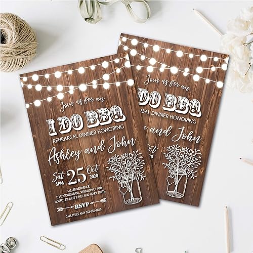 Amazon Com I Do Bbq Rehearsal Dinner Invitation I Do Bbq Invite Rustic I Do Bbq Invitations Wedding Rehearsal Rustic Wood String Lights Handmade