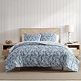 Eddie Bauer - King Comforter Set, Soft Reversible Bedding with Matching Shams, Wildflower Inspired Luxurious Bedding Set with Stripe Reverse (Fern Garden Blue, King)