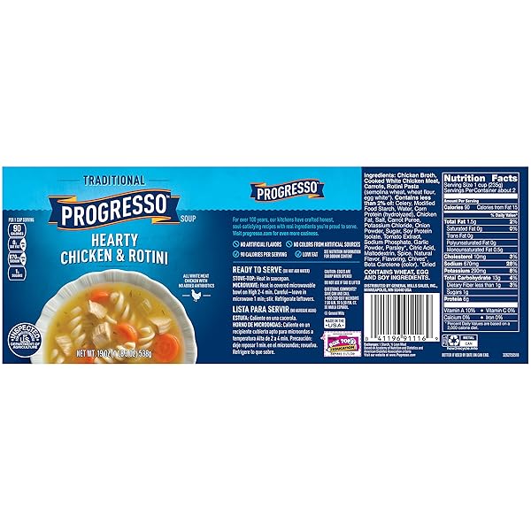 PROGRESSO TRADITIONAL SOUP, HEARTY CHICKEN AND ROTINI, 19 OUNCE (PACK OF 4)