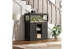 Herture 40 Gallon Reptile Terrarium with Stand, Reptile Tank with Barn Door and Storage, Vivarium with Acrylic Doors, Ventilated Mesh Top & Power Outlet, for Geckos, Lizards, Snakes Black PX06RTB