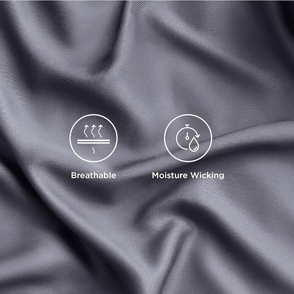 BEDSURE QUEEN SHEET SET, COOLING SHEETS FOR QUEEN SIZE BED SET, RAYON DERIVED FROM BAMBOO, BREATHABLE & SOFT DEEP POCKET UP TO 16 INCHES, HOTEL LUXURY SILKY BEDDING, BEDSHEET & PILLOWCASES, DARK GREY