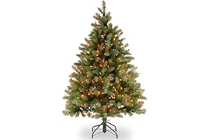 National Tree Company 4.5 ft Pre-Lit Downswept Douglas Fir Artificial Christmas Tree, 450 Multicolor Lights, 525 Feel Real Tips, Includes Stand, Green