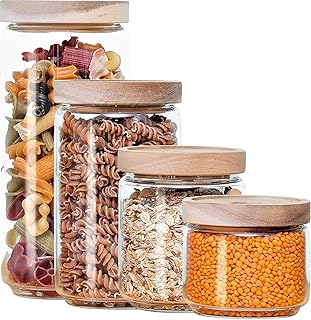 Econovo® Vorratsgläser Set mit Deckel (4-teilig) aus mundgeblasenem Borosilikatglas, stapelbar und luftdicht, Vorratsdosen Glas-Behälter Set für Lebensmittel groß klein 1000ml/700ml/500ml/300ml