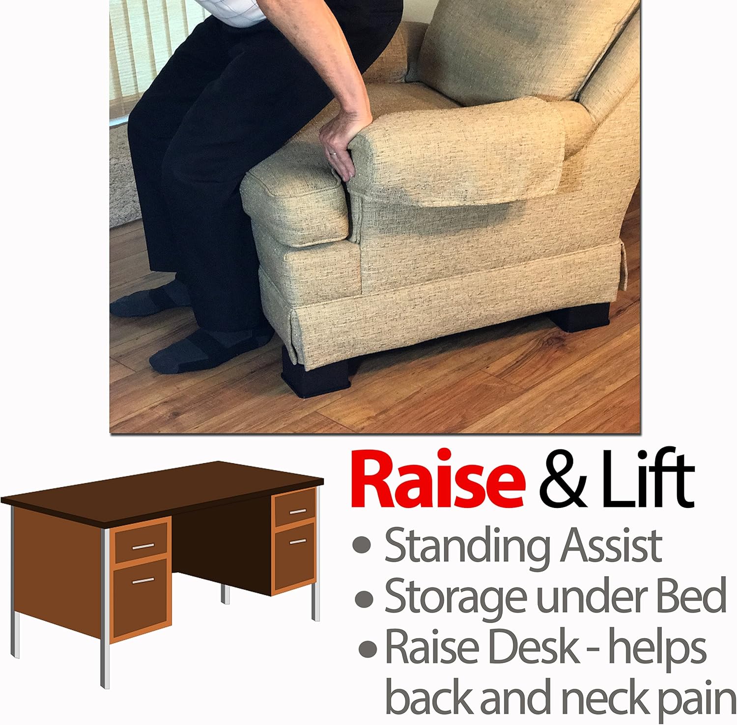 iPrimio Bed and Furniture Square Risers - 3 INCH Rise Size - Wont Crack & Scratch Floors - Heavy Duty Rubber Bottom - Patent Pending - Great for Wood and Carpet Surface (Black, 4): Home Improvement