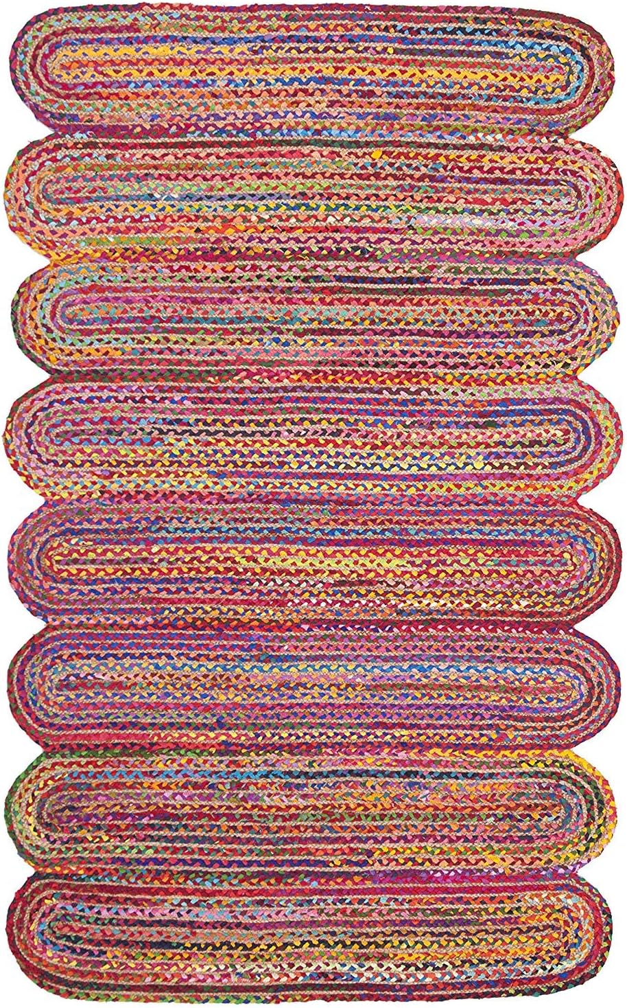 DN Handicraft Handmade Indian Hand Braided Tammara Hand Woven Natural 5x7 Feet (150x210 CM) Multicolour Chindi Cotton Rectangular Oval Area Rug