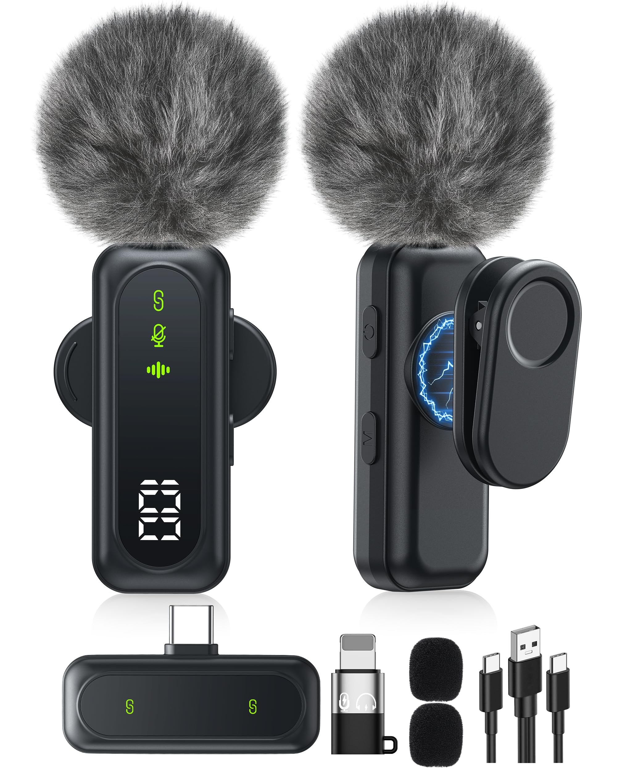 Photo 1 of Jubolion Wireless Mini Microphone for iPhone – Magnetic Clip Mini Mic with 100% Battery Display, Noise Reduction, Plug & Play, Compatible with iOS/Android – for Video Recording YouTube Tiktok