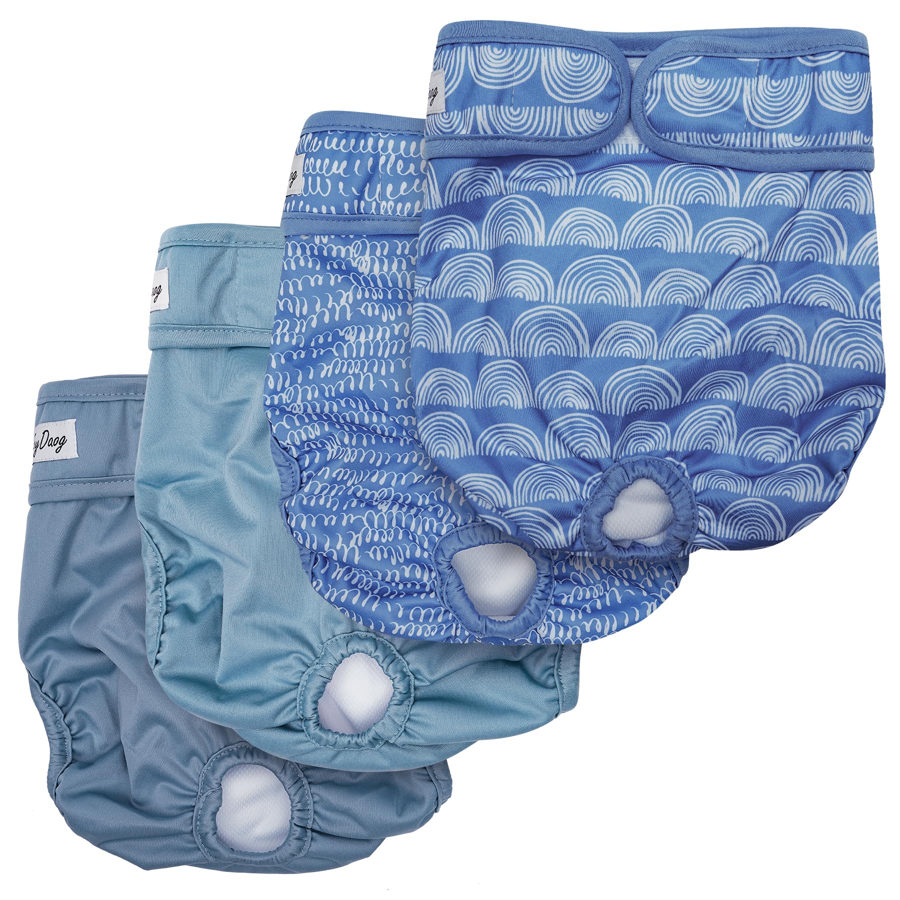 Photo 1 of JoyDaog Female Dog Diapers for Small Dogs,4 Pack Reusable Washable Premium Puppy Diapers for Heat,Incontinence,Period Doggy Nappies,Blue S