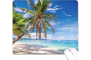 BOONEST Blue Beach Mouse Pad Cute Ocean Green Tropical Tree Nature White Cloud Scene Mousepad Desk Mat Aesthetic Washable Med
