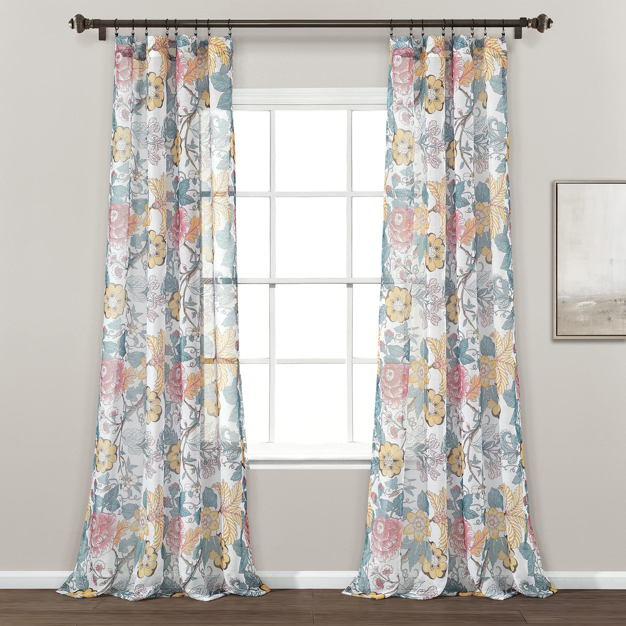 Lush Decor Sydney Sheer Window Curtain Panel Pair, 84" Long x 52" Wide, Blue & White