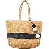 Karma, Women Jute Beach Bag, Woven Straw Beach Tote Bag, Jute Travel Tote with Tassel