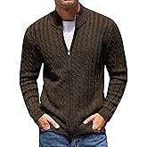 COOFANDY Men's Full Zip Cardigan Sweater Slim Fit Cable Knitted Zip Up Sweater with Pockets
