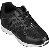 CALTO Men's Invisible Height Increasing Elevator Shoes - Black Leather/Mesh Lace-up Super Lightweight Trainer Sneakers - 3 In