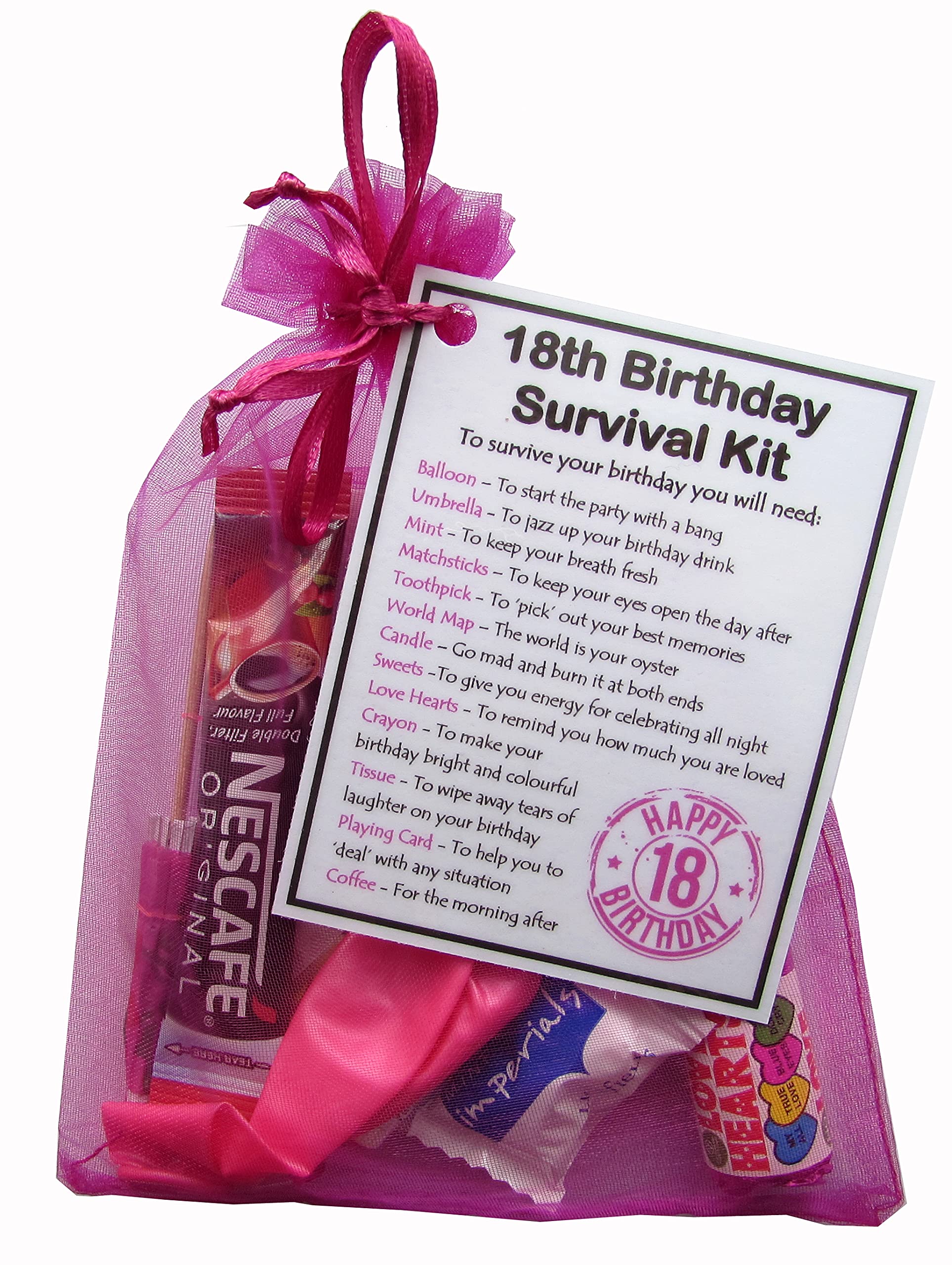 SMILE GIFTS UK 18th Birthday Gift- Unique Survival Kit (Hot Pink) - 18th present for her, Daughter, Sister, Friend