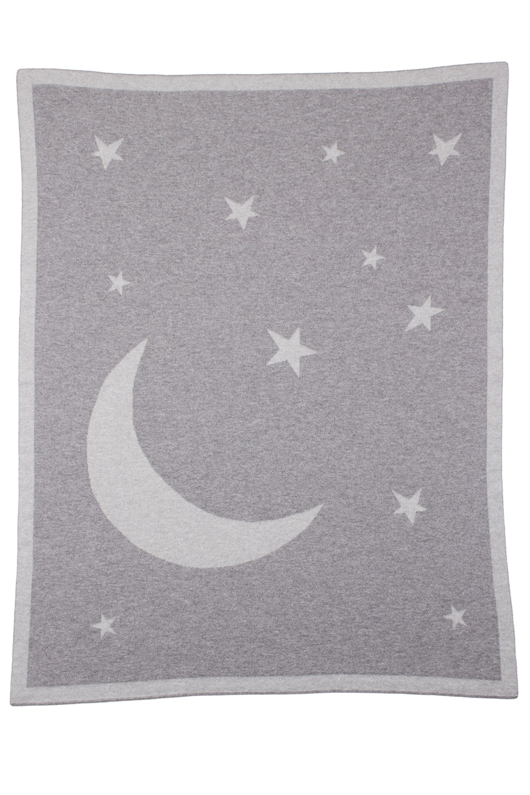 Love Cashmere Unisex 100% Cashmere Baby Cot Blanket - Moon & Stars - Grey Multi - made in Scotland