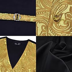 GUSLESON Mens Gold Paisley Suit Vest Tie and Bow