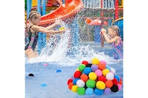 JINEI 100 Pcs Reusable Water Balloons Cotton Splash Soaker Bomb Ball Absorbent Splash Water Bouncing Balls Pool and Beach Water Balls for Party Favors Outdoor Water Fight Supplies for Party (3+ Years Old)