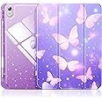 INFILAND Compatible with iPad 10th Generation Case, iPad Case 10th Generation 10.9 Inch, Glitter Leather Cover with Sparkly Crystal Clear Back, Pencil Holder, Anti-Yellowing (Purple Flutter)