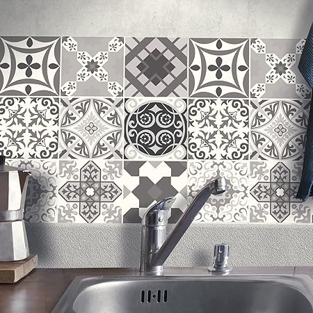 Fliesenaufkleber Bad Deko U Kuche Portugiesisch Schwarz Weiss Floral Muster Fliesensticker Grau Fliesensticker Selbstklebend Abwaschbare Fliesenfolie Fur Wandfliesen 15 X 20 Cm Motiv Set 9 Stuck Amazon De Kuche Haushalt
