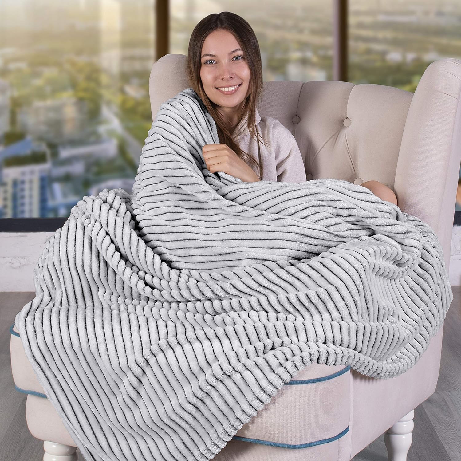 GREEN ORANGE Fleece Throw Blanket for Couch – 50x60, Lightweight, Black and White – Soft, Plush, Fluffy, Warm, Cozy – Perfect for Bed, Sofa: Home & Kitchen