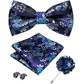 JEMYGINS Floral Pre-tied Bow Tie and Pocket Square Cufflinks Lapel Pin Sets for Men 4PCS