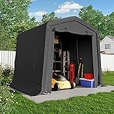 CHARMELEON 8x8FT Heavy Duty Outdoor Storage Shelter,Portable Garage Shelter for Garden Tool Motorcycle Bike,All-Steel Metal Frame Storage Tent with Dual Doors&Thickened Fabric (Dark Gray)