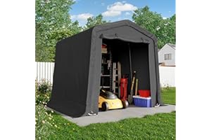 CHARMELEON 8x8FT Heavy Duty Outdoor Storage Shelter,Portable Garage Shelter for Garden Tool Motorcycle Bike,All-Steel Metal Frame Storage Tent with Dual Doors&Thickened Fabric (Dark Gray)