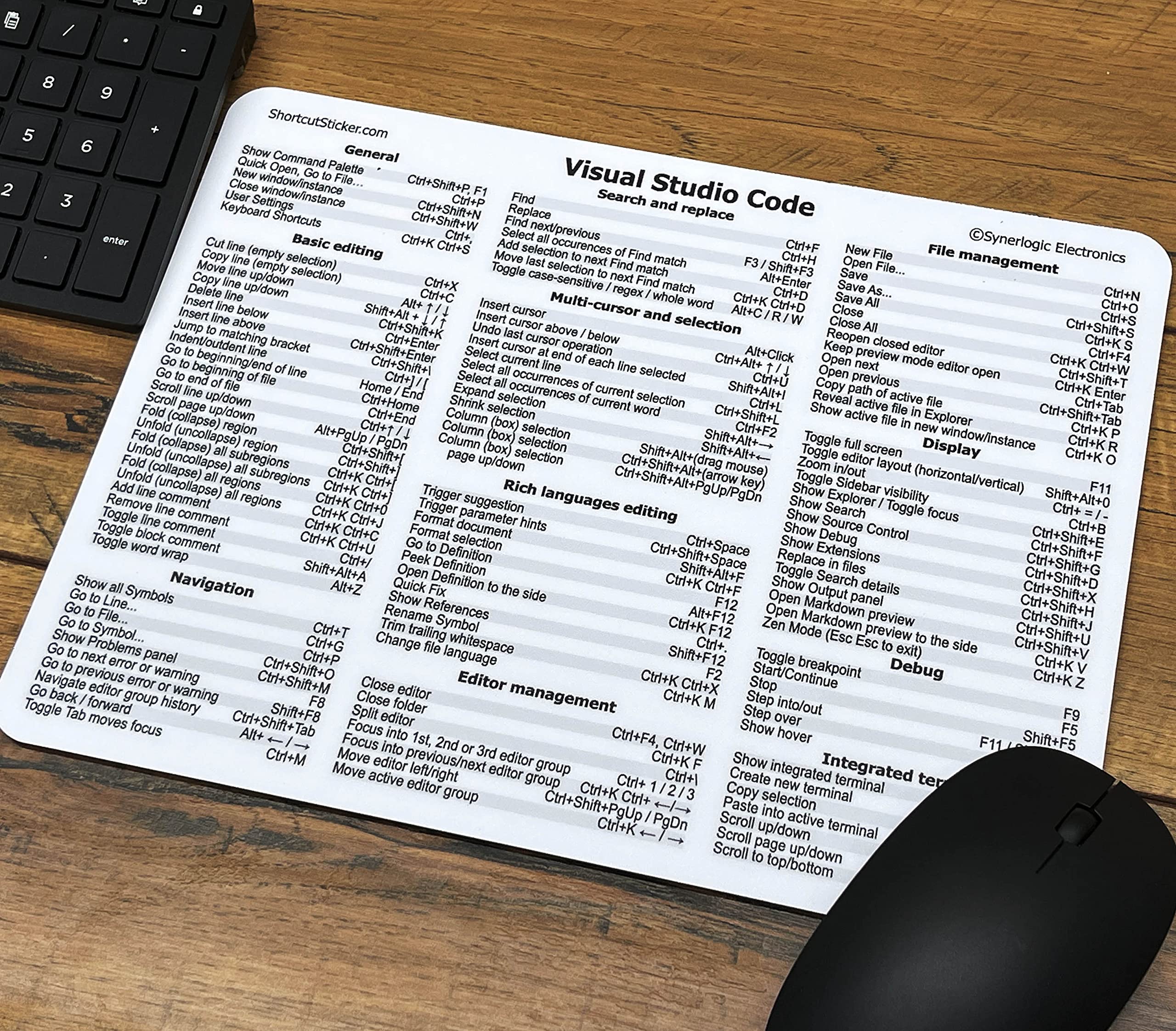 Synerlogic Visual Studio Code Ultimate Keyboard Shortcut Reference Guide Mousepad, Premium Laminated Non-Slip Rubber (for PC)