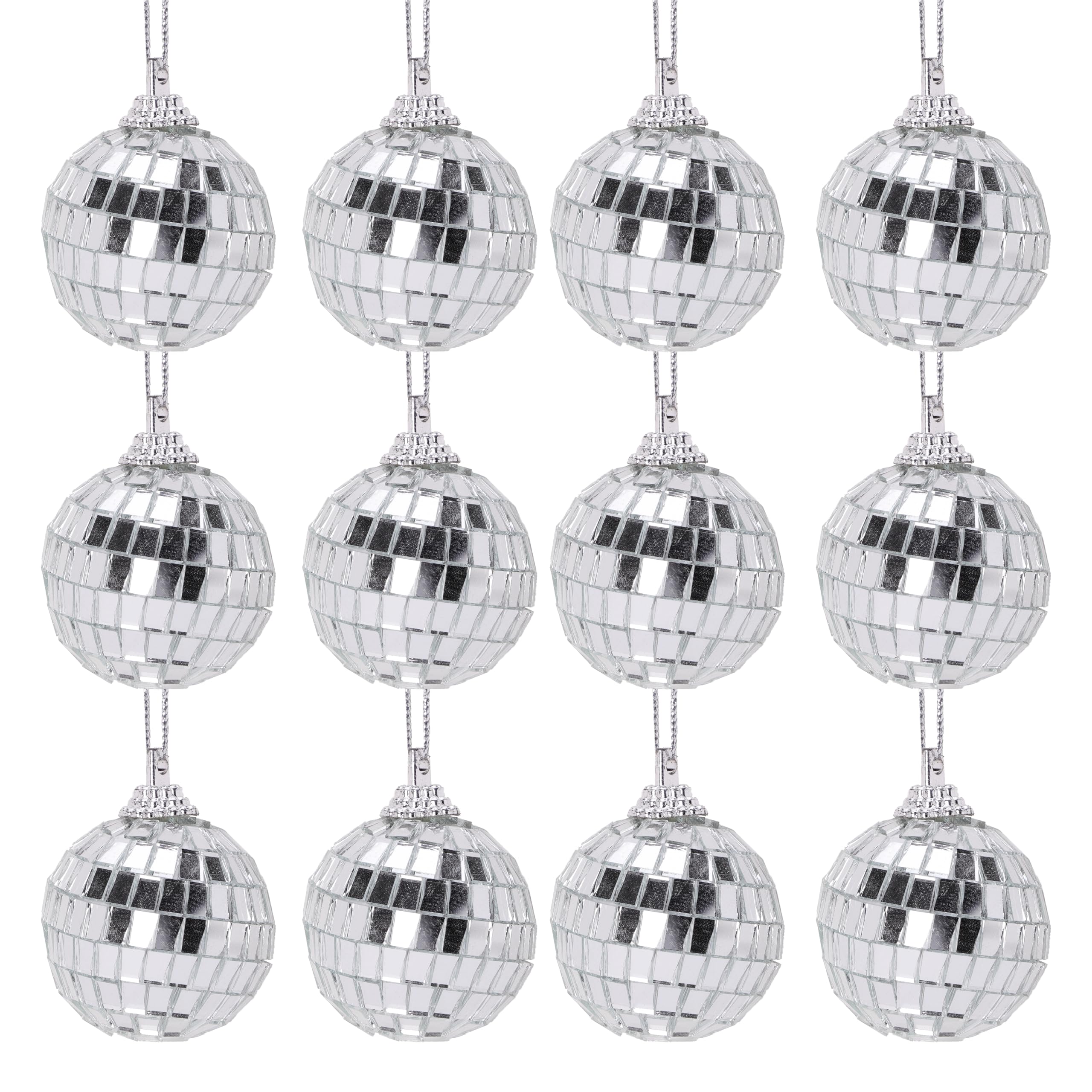 Christmas Concepts® Pack of 12-40mm (1.6") Mirror Disco Baubles - Christmas Tree Decorations (Silver)
