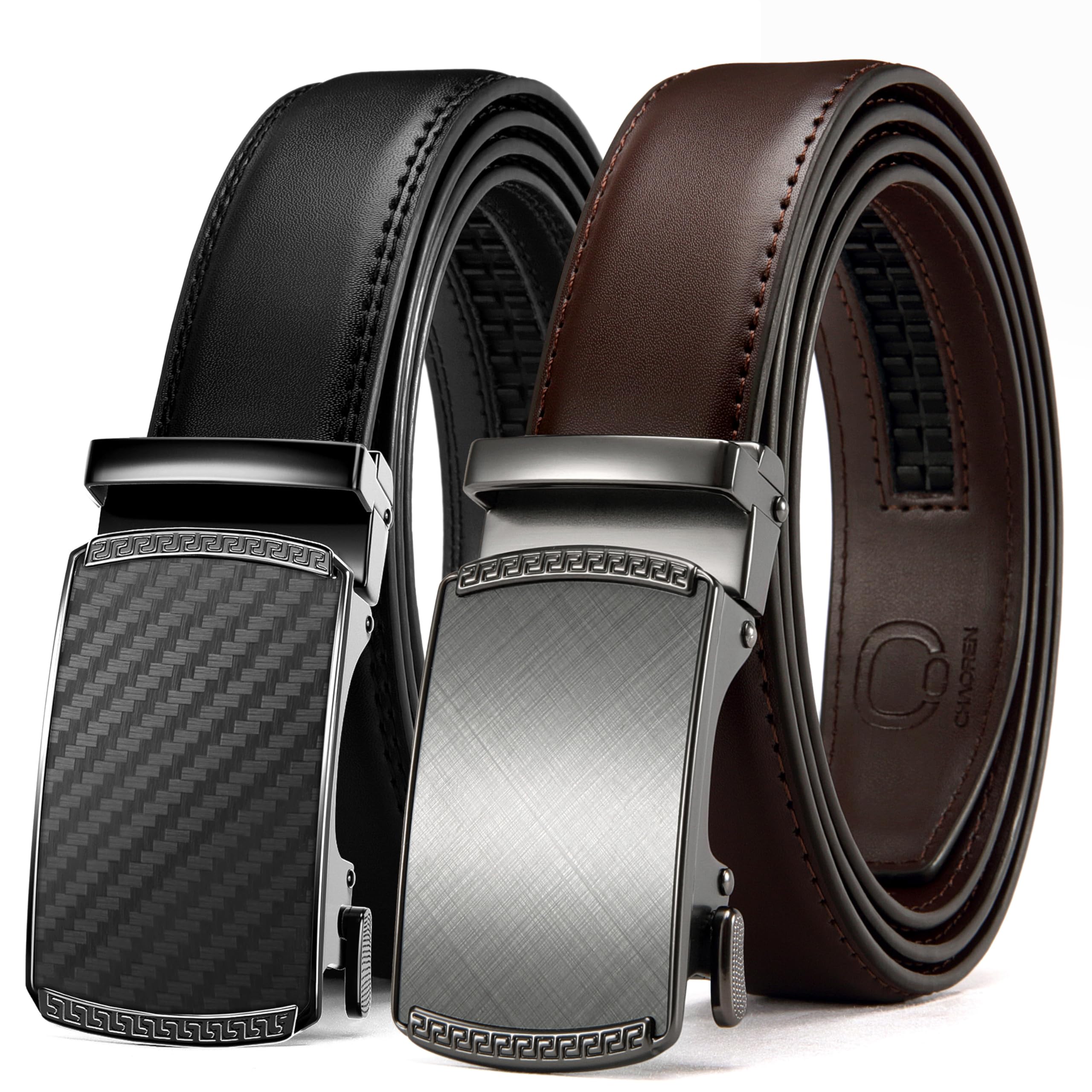 Photo 1 of CHAOREN Mens Dress Belt Leather 2 Pack - Mens Ratchet Belt for Dress Shirt and Pants Every Occasion (32mm)